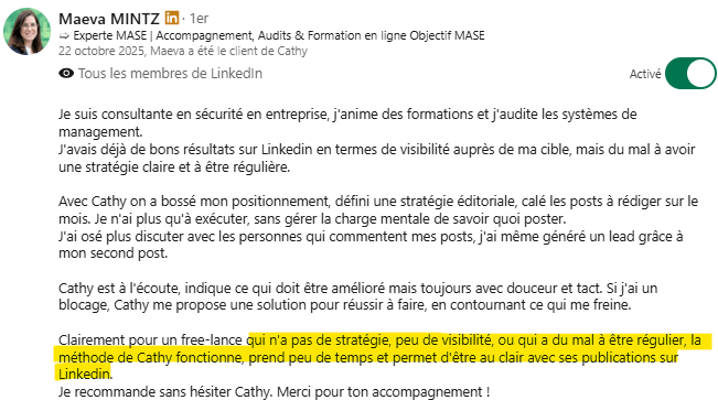 Recommandation LinkedIn de Maeva