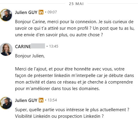 Message reçu après avoir vu un contenu