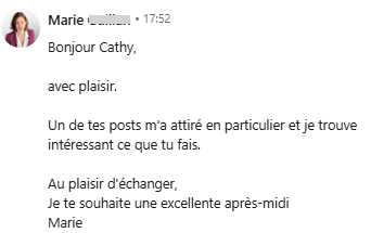 Marie, abonnée à la suite d'un post