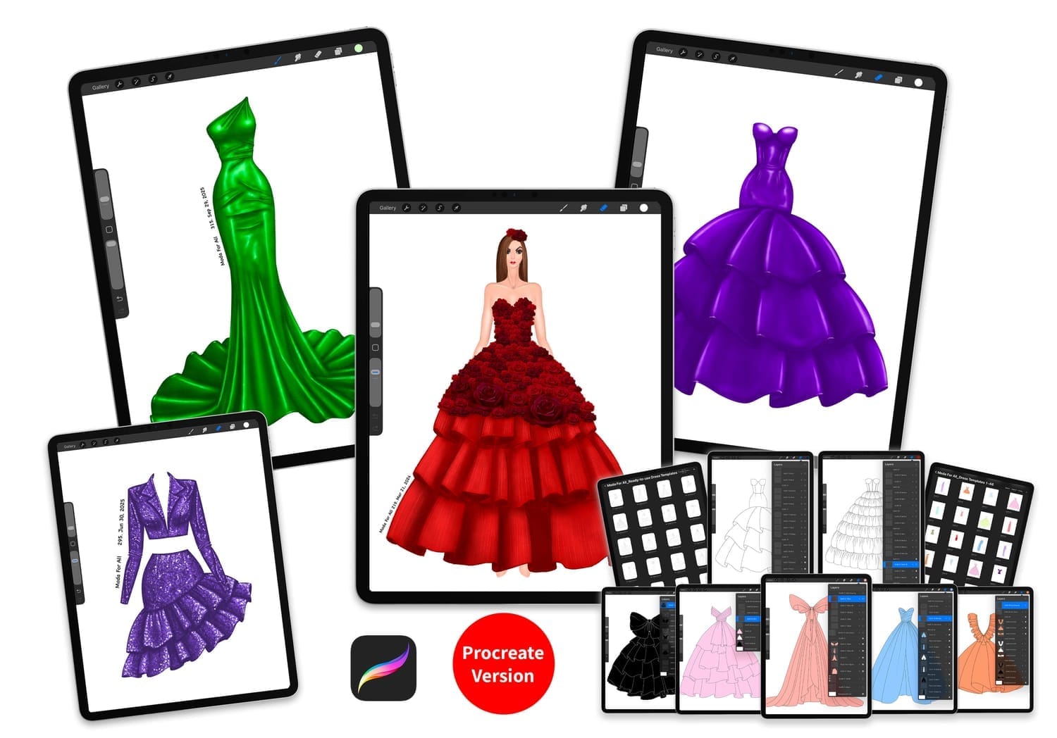 Ready-to-Use Dress Templates for Procreate Fashion Illustration