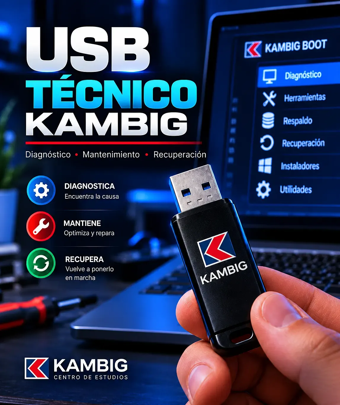 USB técnico KAMBIG para diagnóstico, mantenimiento y recuperación de computadoras