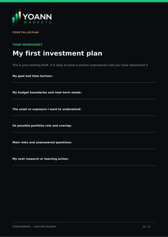 Page 10: My First Investment Plan worksheet