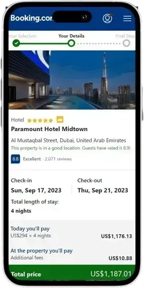Réservation Dubai Booking.com