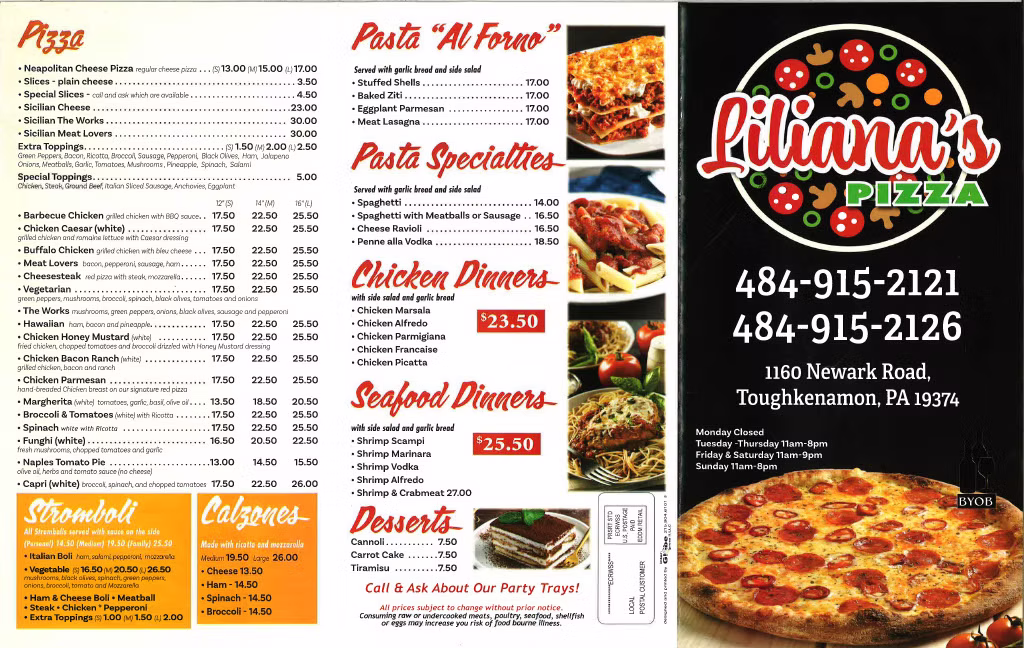 First page of the menu