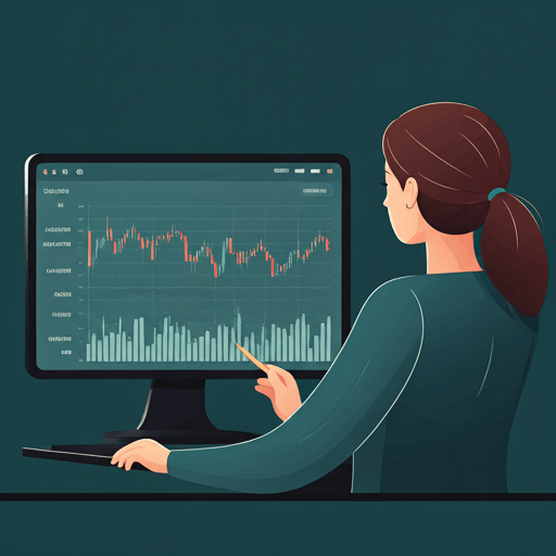 Ilustración de una persona analizando gráficos de trading en una pantalla