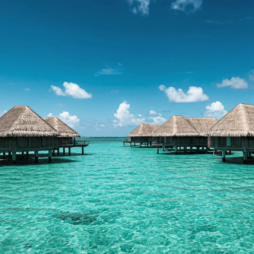 Destinos de viaje exóticos como una playa tropical con bungalows sobre el agua
