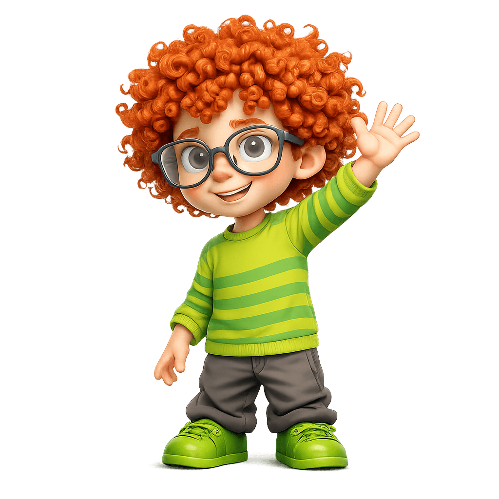 Jace, Mnemply’s friendly young explorer, waving