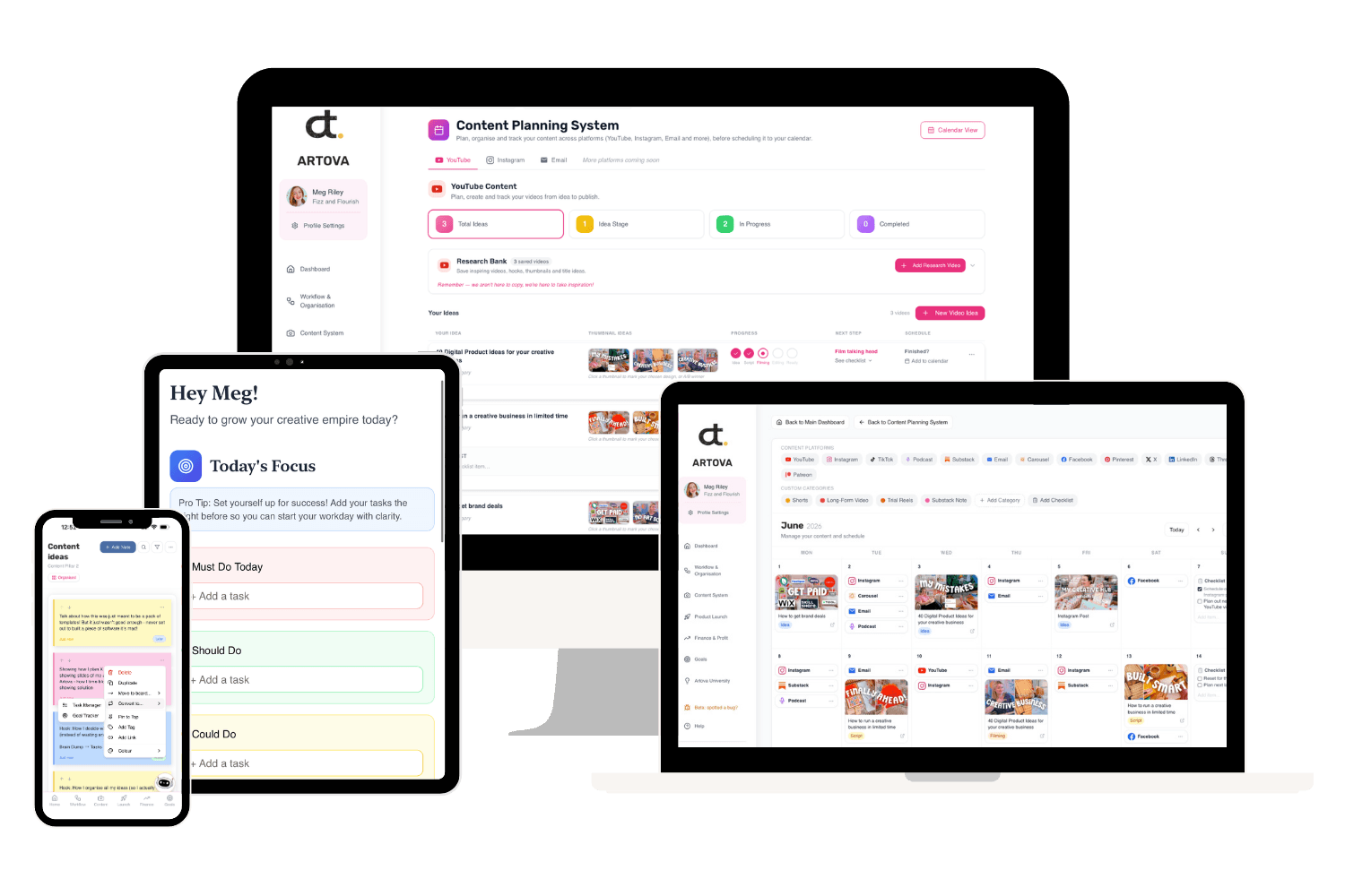ARTOVA creative business planning system across desktop, tablet and mobile