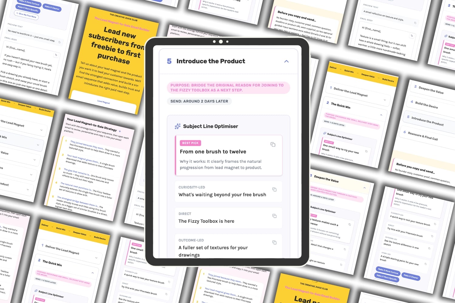 Lead Magnet-to-Sale Email Builder shown on desktop, tablet and mobile