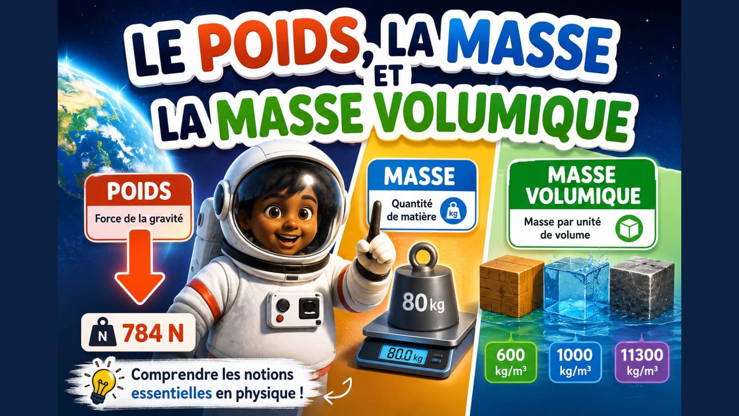 Le poids, la masse et la masse volumique