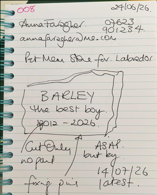Handwritten job book page showing a new job entry