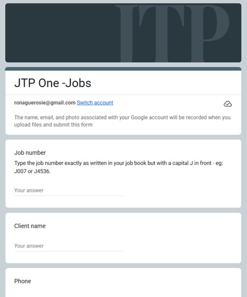 Just Three Places One Jobs form open on screen