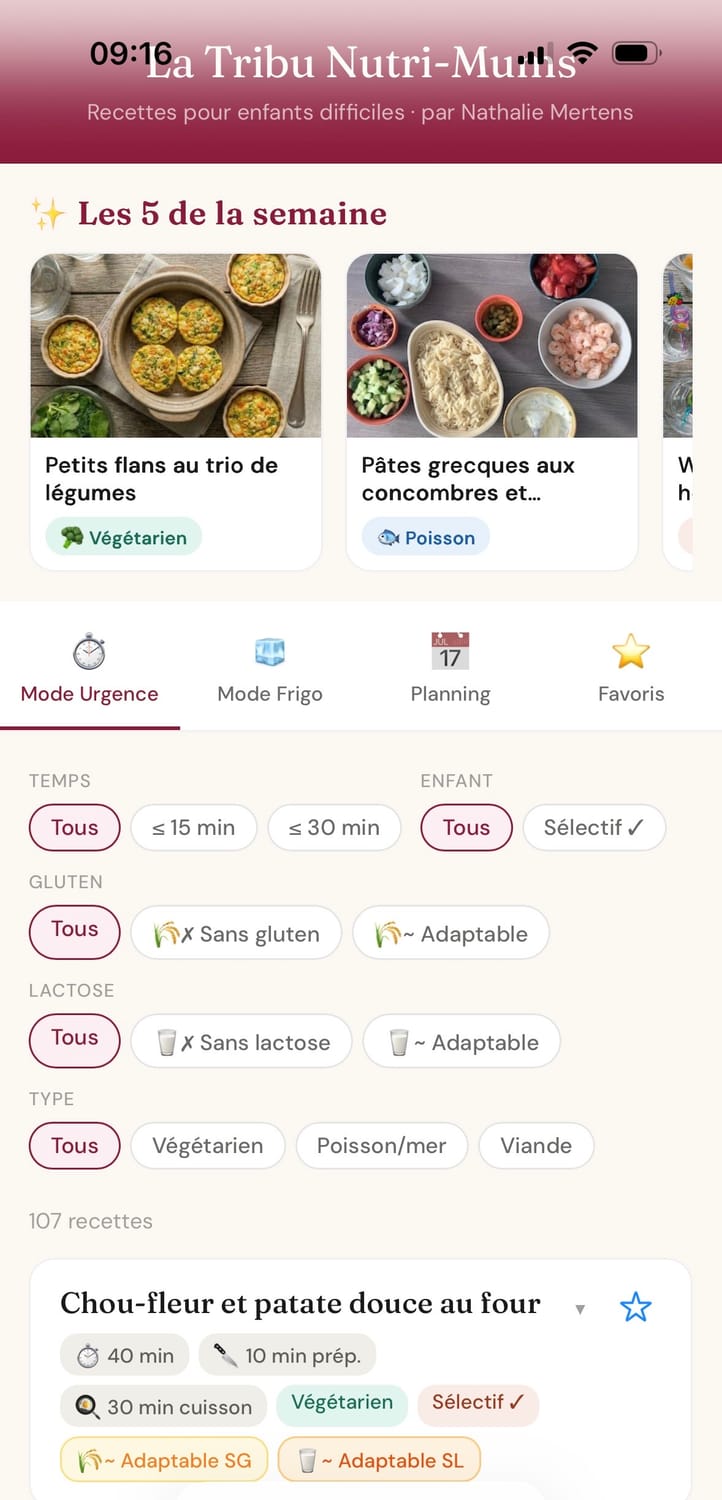 Aper&ccedil;u de l&rsquo;app Tribu Nutri-Mums