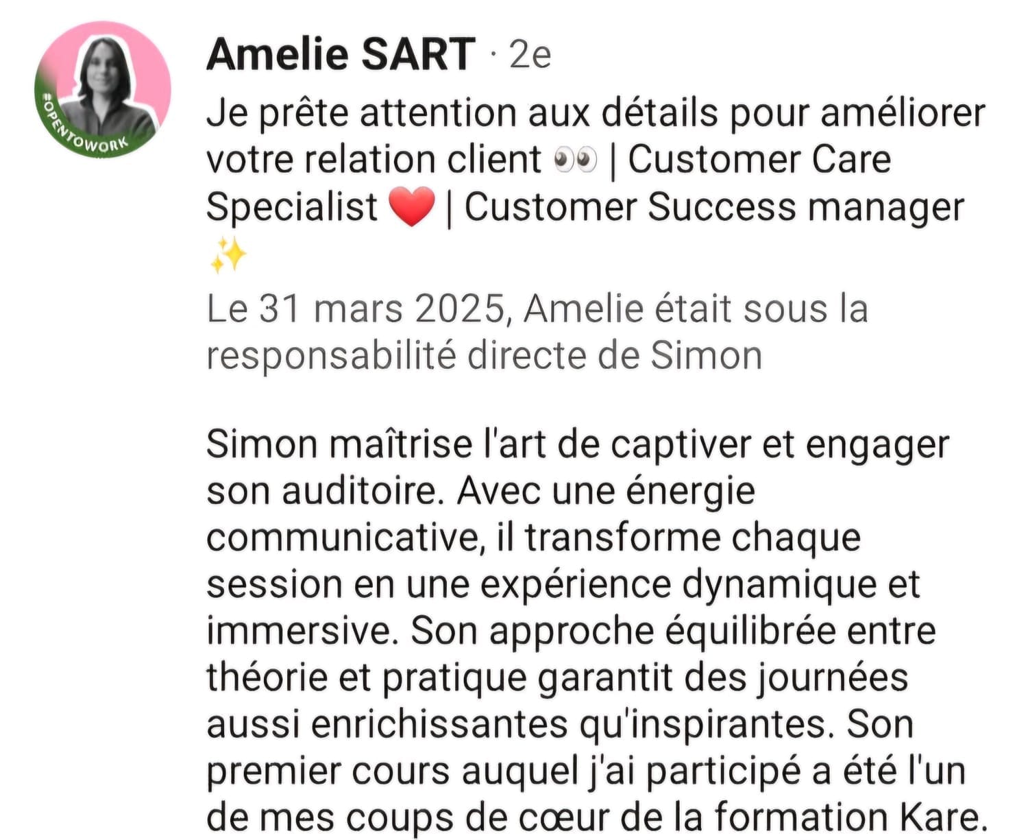 témoignage client Amélie