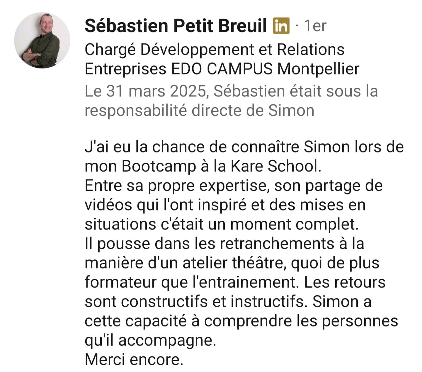témoignage client Sébastien