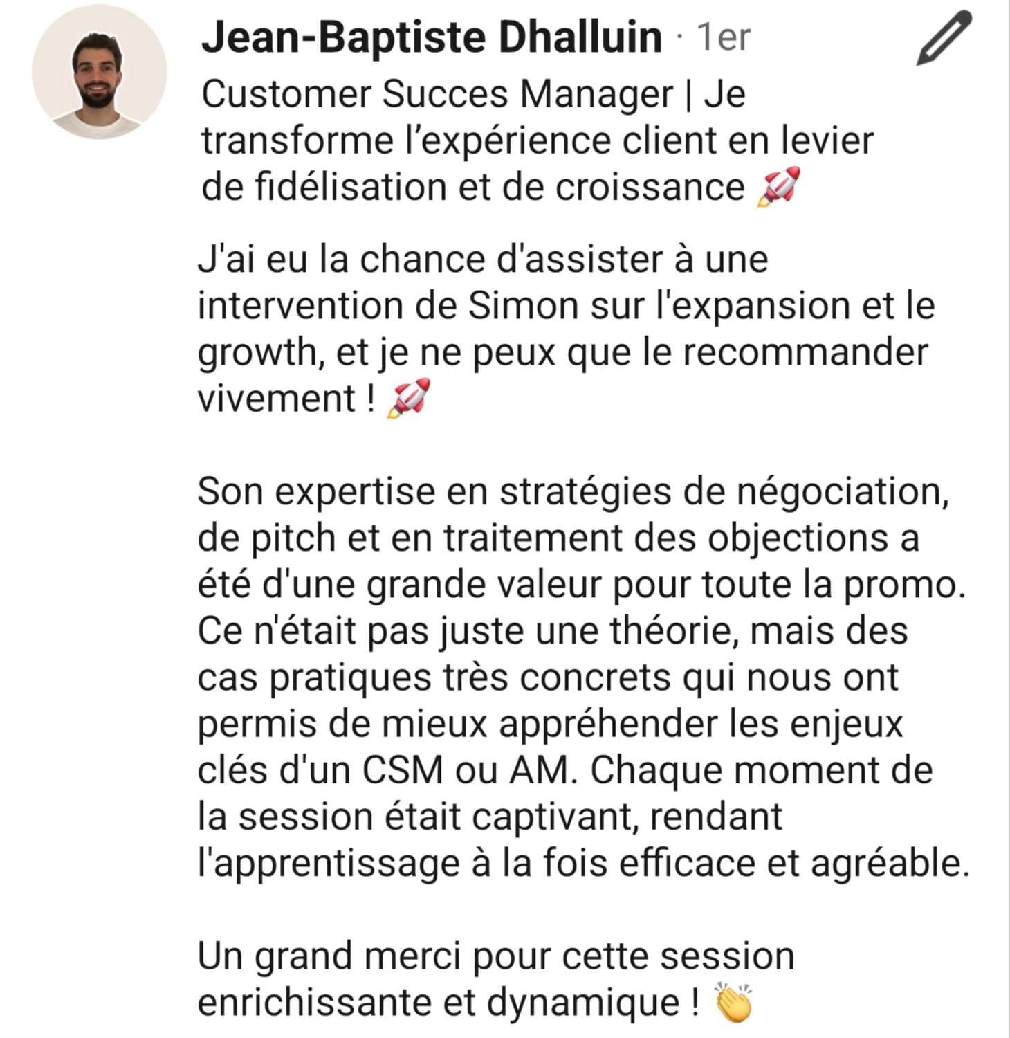 témoignage client Jean-Baptiste