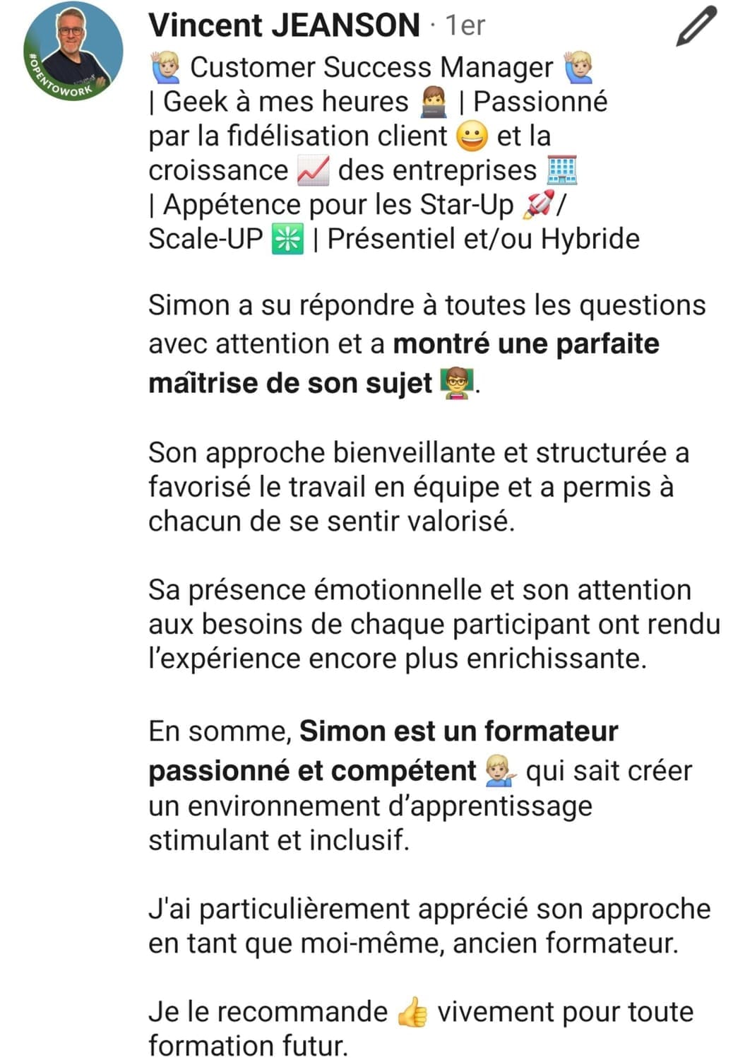 témoignage client Vincent