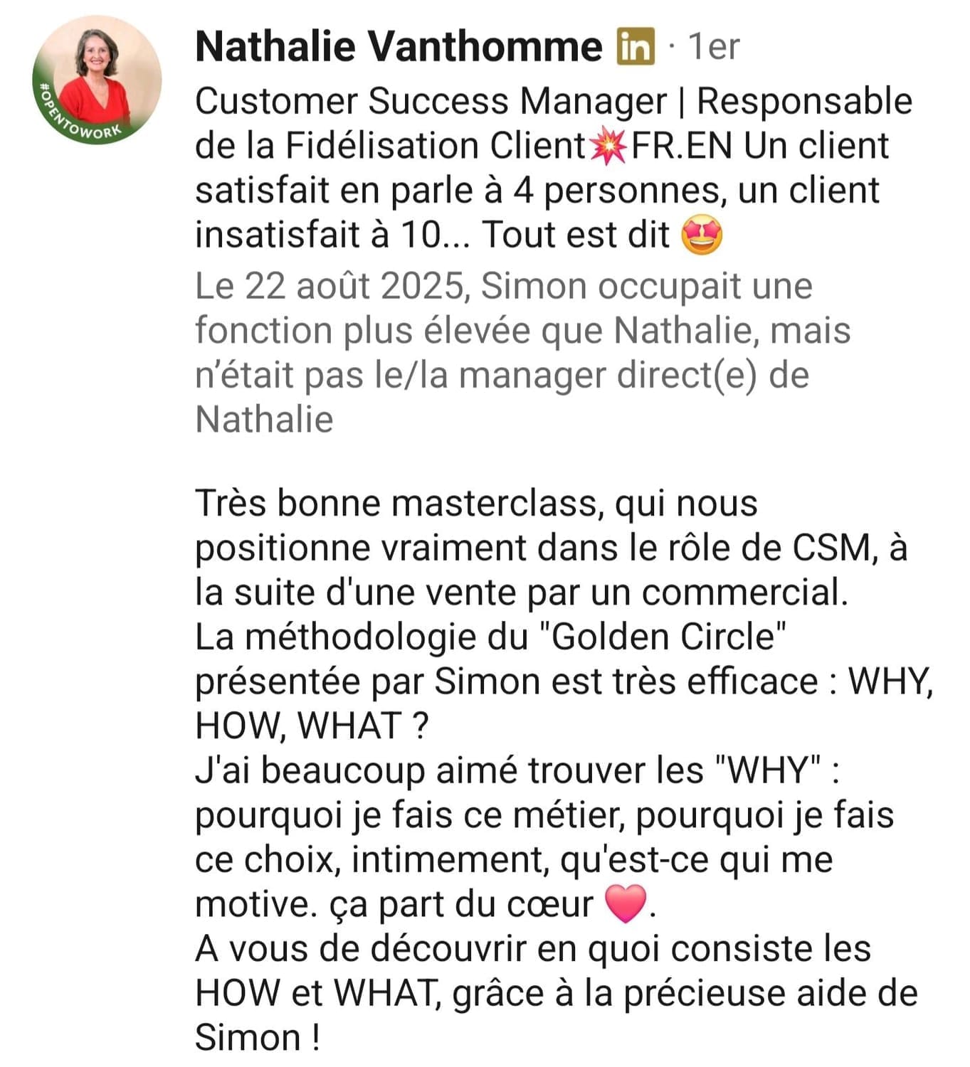 témoignage client Nathalie