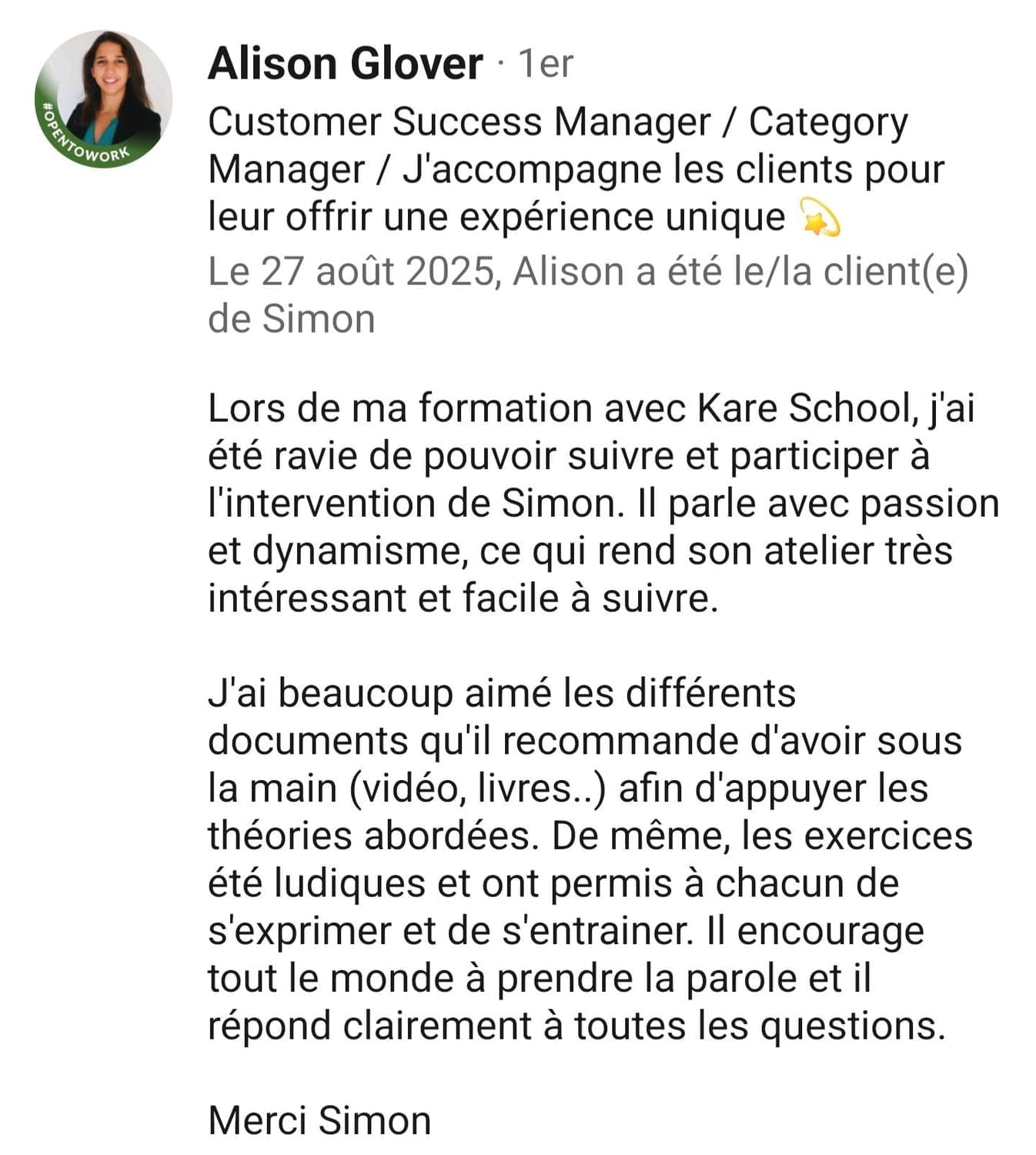 témoignage client Alison