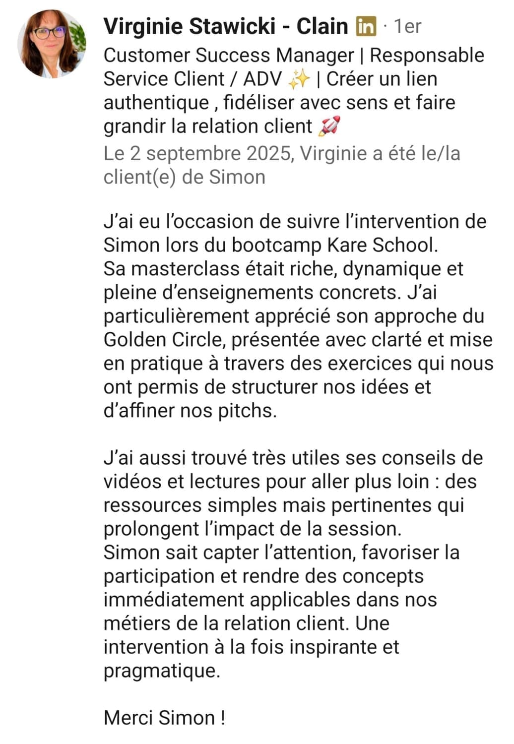 témoignage client Virginie