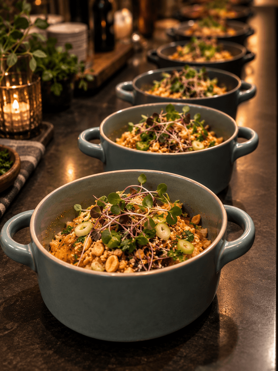 A candlelit garden table prepared for CASA Supper Club