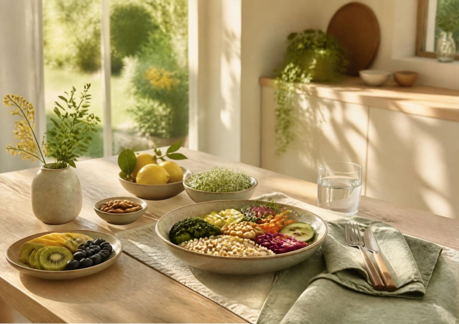 Repas faisant référence aux livres sur les 5 piliers de la santé et du bien-être de la collection Naturelavie