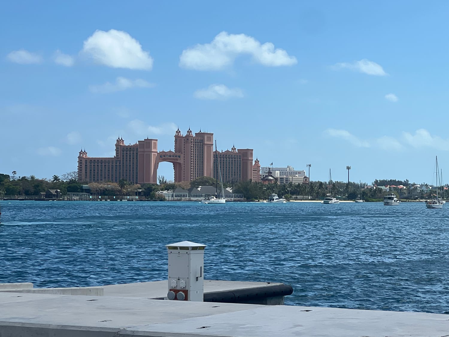 Cruise ships in a tropical Caribbean harbor