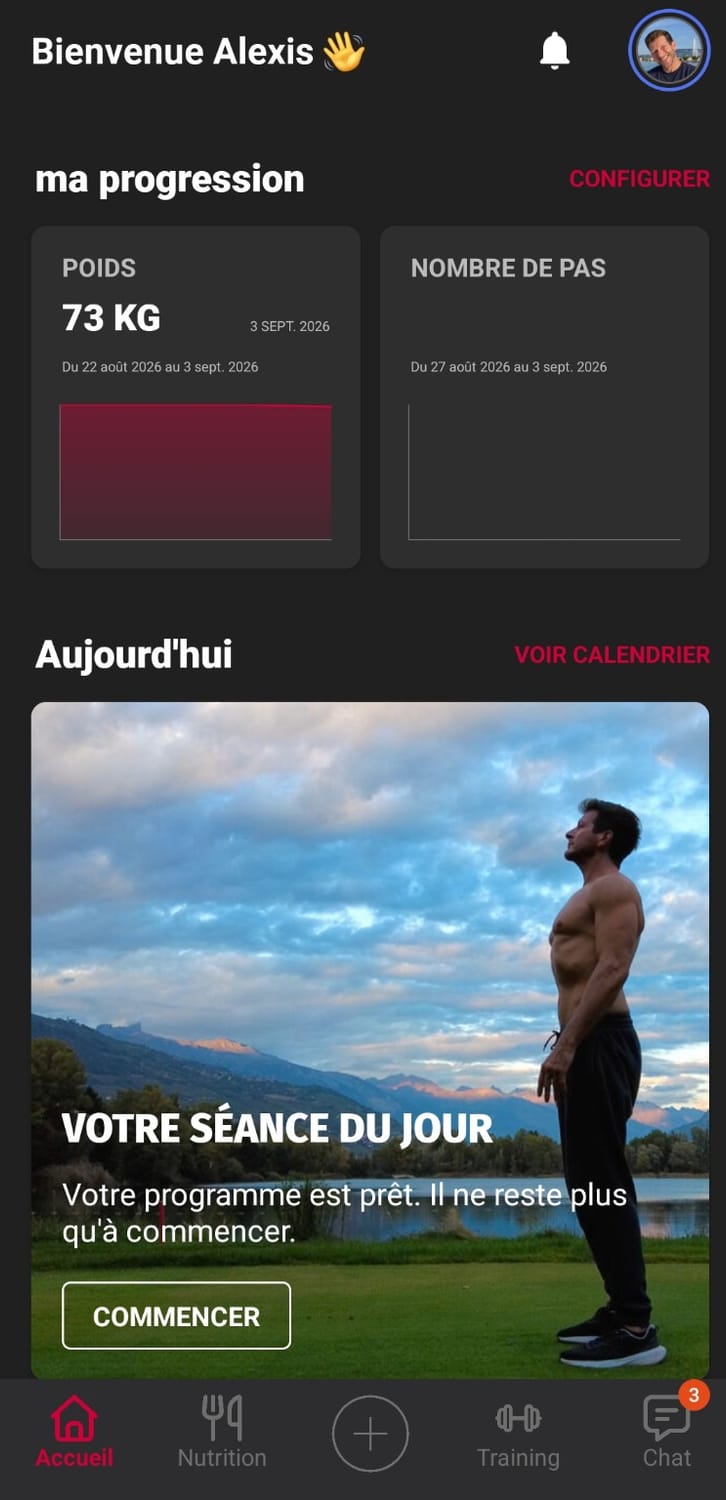 Tableau de bord et suivi de progression dans l’application The SwissCoach