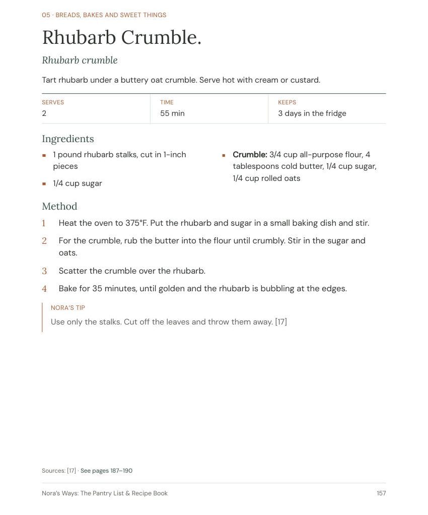Page from the Pantry & Recipe Book: Rhubarb Crumble