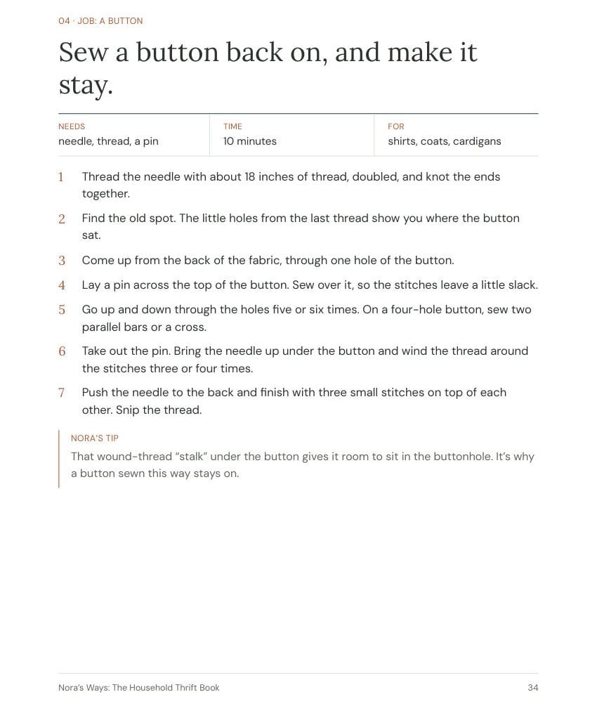Page from the Thrift Book: Sew a button back on