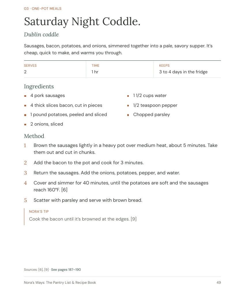 Page from the Pantry & Recipe Book: Saturday Night Coddle