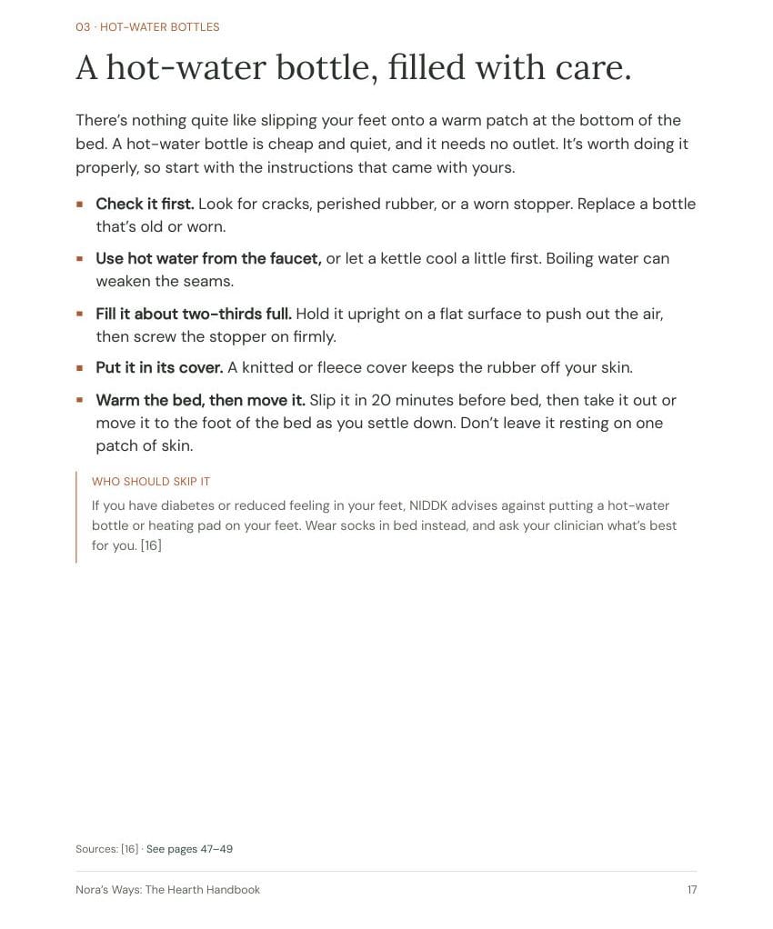 Page from the Hearth Handbook: A hot-water bottle, filled with care