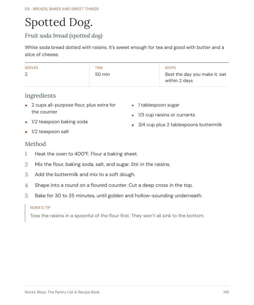Page from the Pantry & Recipe Book: Spotted Dog