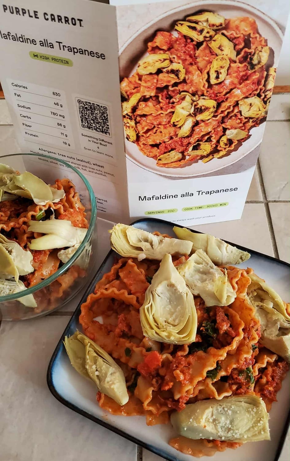 Purple Carrot Mafaldine alla Trapanese Vegan Dinner