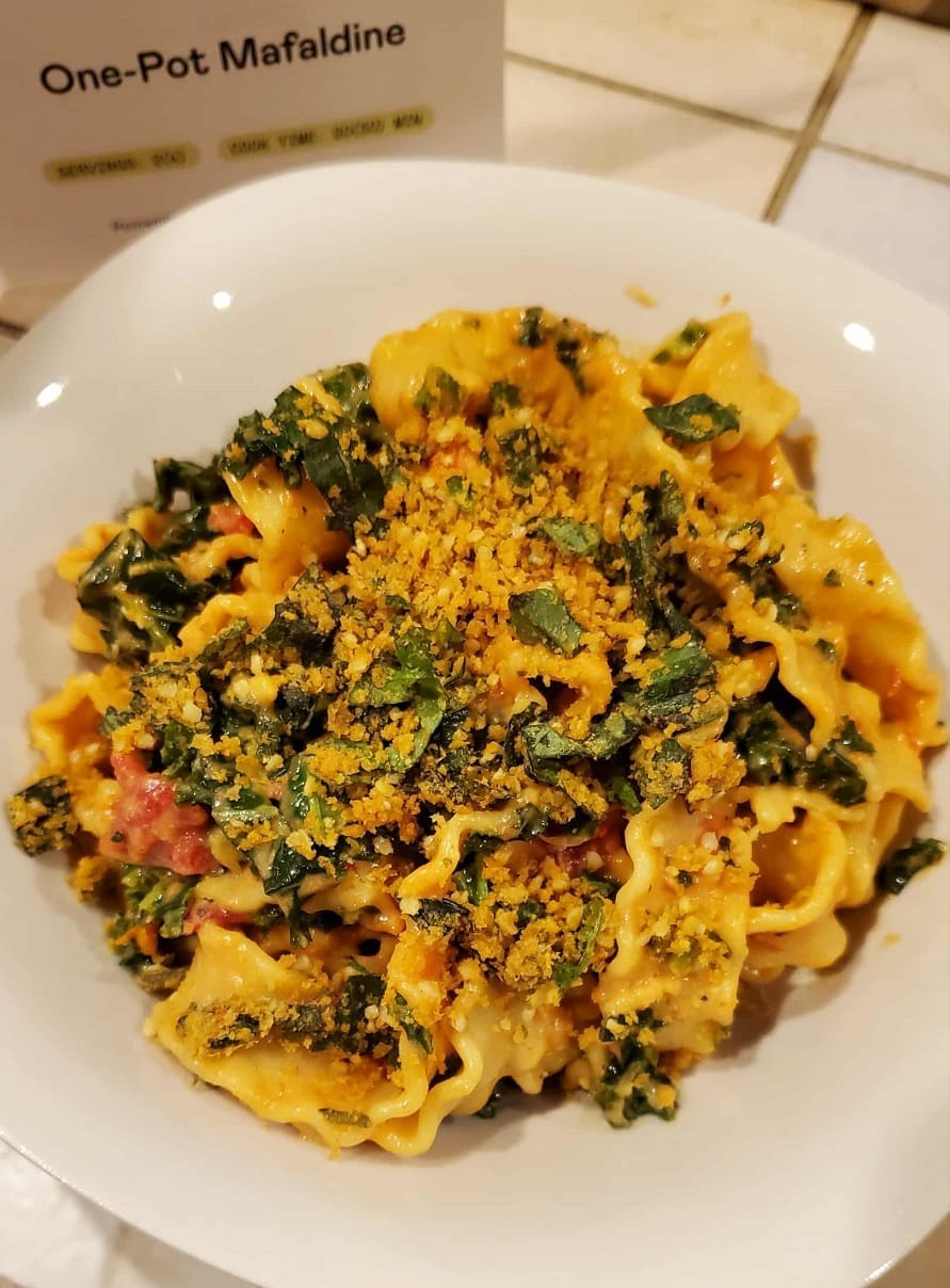 One-Pot Mafaldine Dinner with Kale, Hemp, and Sun-Dried Tomatoes