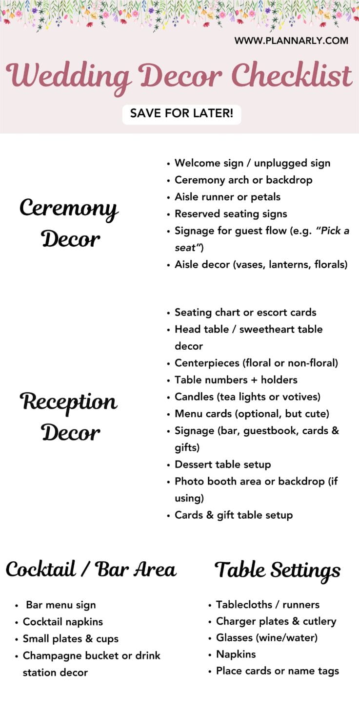 Wedding Decor Checklist