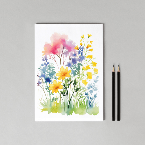 Watercolor wildflower page from the Reverse Coloring Book for Adults Flowers. Printable floral coloring page for mindfulness, relaxation, and creativity.