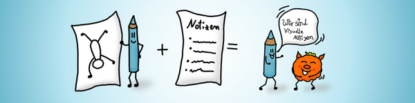 Ein bild was das Wort Sketchnote in seine Einzeteile zerlegt, nämlich einmal das Bild plus die Notiz ergibt zusammen eine Visuelle Notiz die Sketchnotes