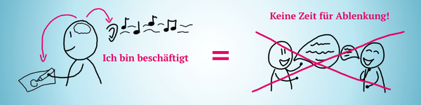 Durch zeichnen, Hören und verarbeiten ist dein Gehirn so beschäftigt das es keine Zeit für Ablenkung hat.