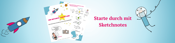 Der Sketchnote Starter Guide für 0,-€ damit legst du die erste Grundlagen vom Zeichnen und arbeiten mit Sketchnotes