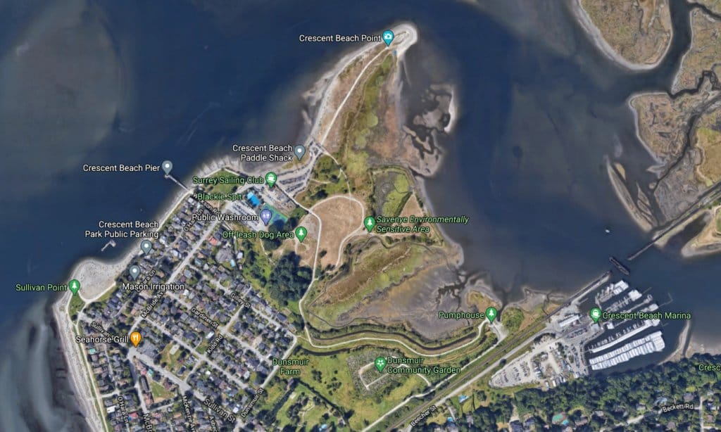 Crescent Beach aerial map showing Blackie Spit Park
