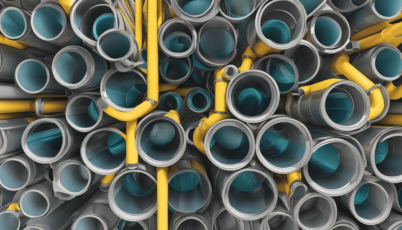 Poly B pipes arranged in a neat stack