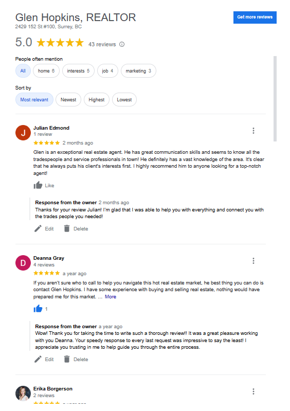White Rock real estate agent reviews