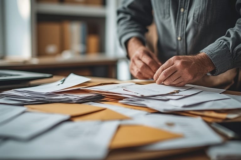 An American Bill Money postcard package on a desk representing the long-term success of ABM’s offline marketing system.