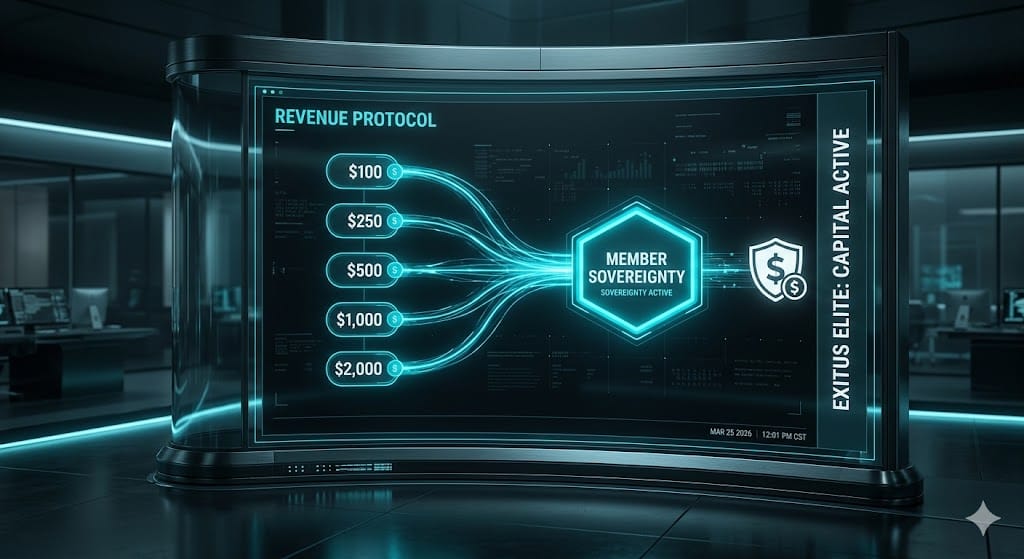 Analyze the Exitus Elite compensation plan. Learn how the 100% commission structure across all tiers ($100 to $2,000) creates immediate business capital.