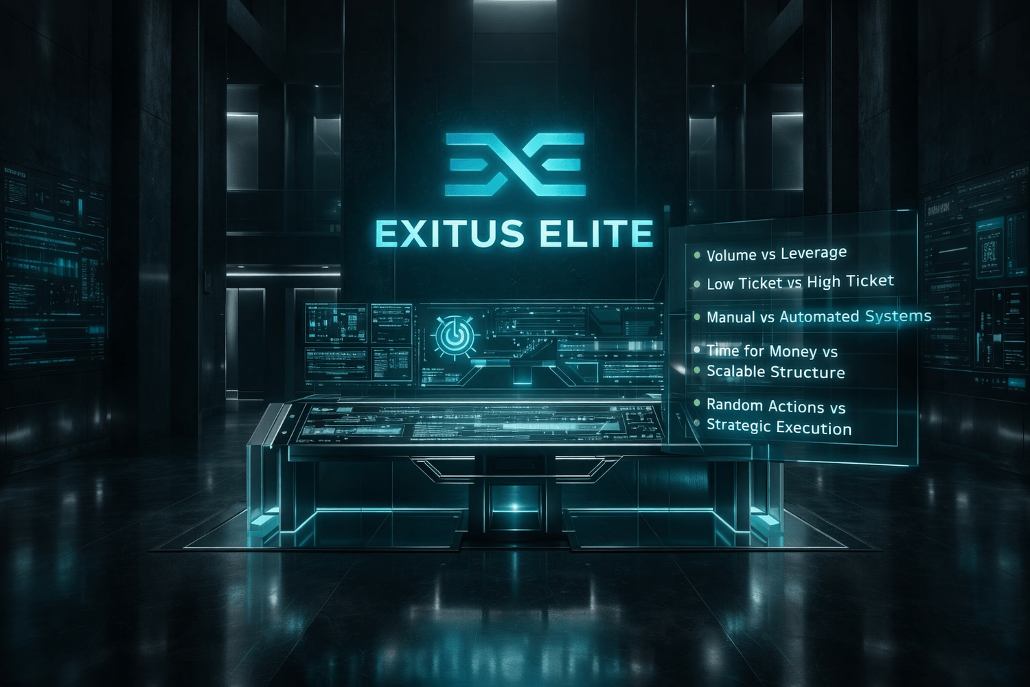 Exitus Elite affiliate marketing vs high ticket affiliate marketing system comparison with futuristic interface and structured pathways