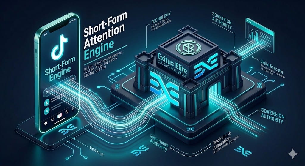 Diagram of the Exitus Elite TikTok traffic system for high ticket affiliate marketing structured lessons.