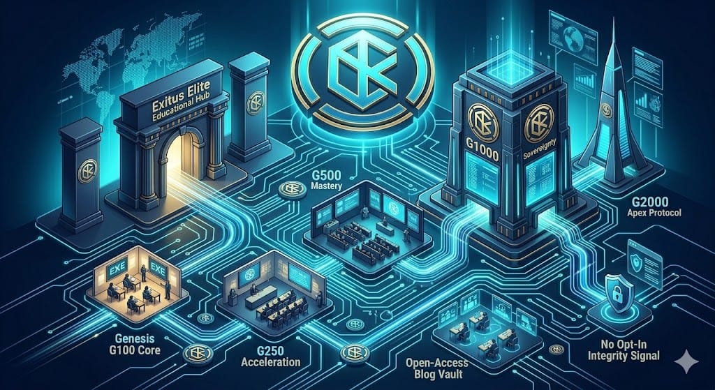 Diagram of the Exitus Elite Instagram visual authority system for high ticket affiliate marketing structured lessons