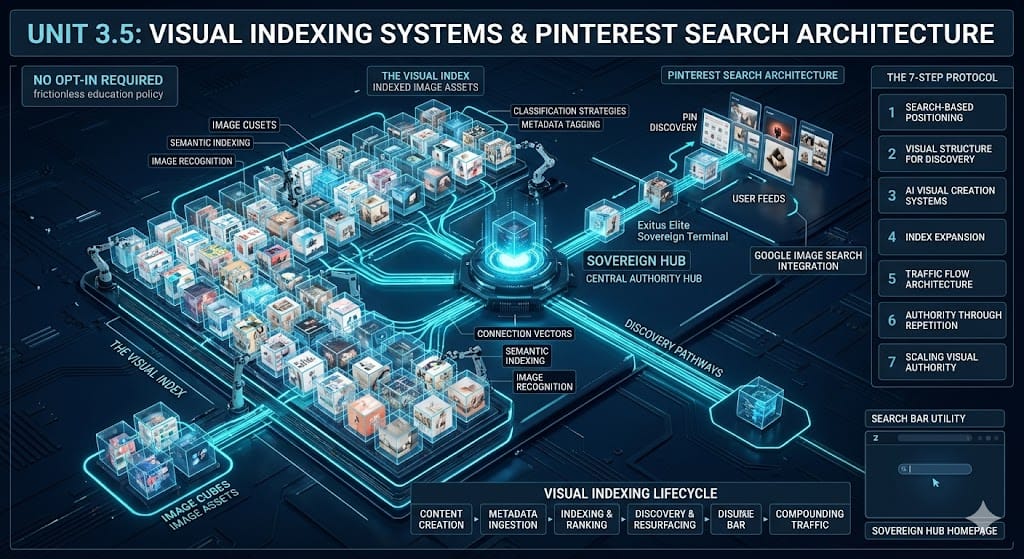Technical schematic of Visual Indexing Systems and Pinterest Search Architecture for Exitus Elite.
