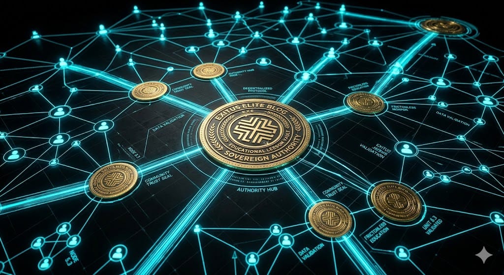 Architectural diagram of the Exitus Elite Community Authority Engine for Reddit validation and high-ticket traffic distribution.